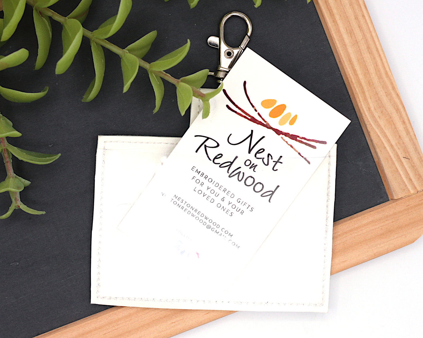Brown & Green Boho Rainbow with Leaves Horizontal Badge ID Card Holder