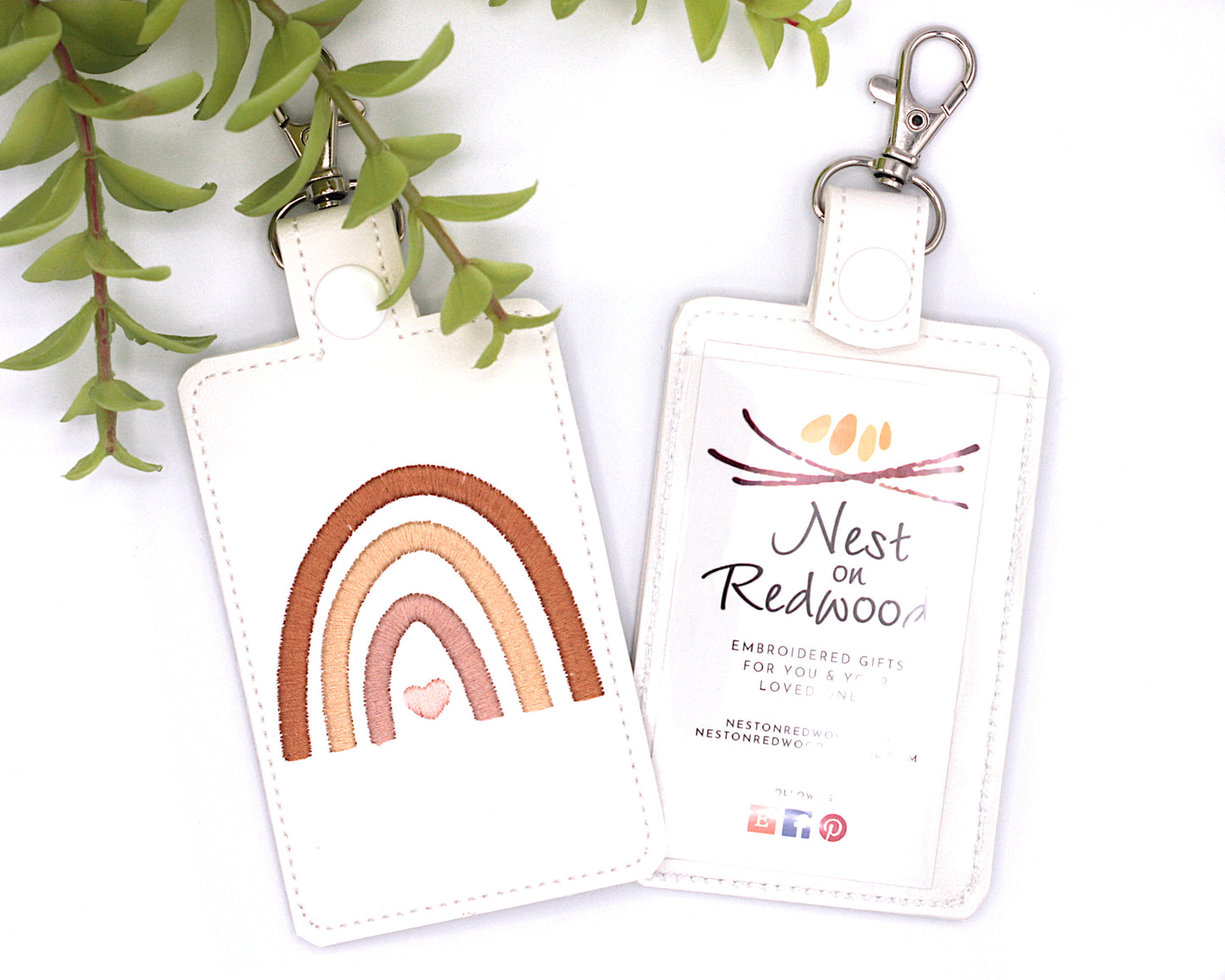 Neutral Brown Boho Rainbow Vertical Badge ID Card Holder