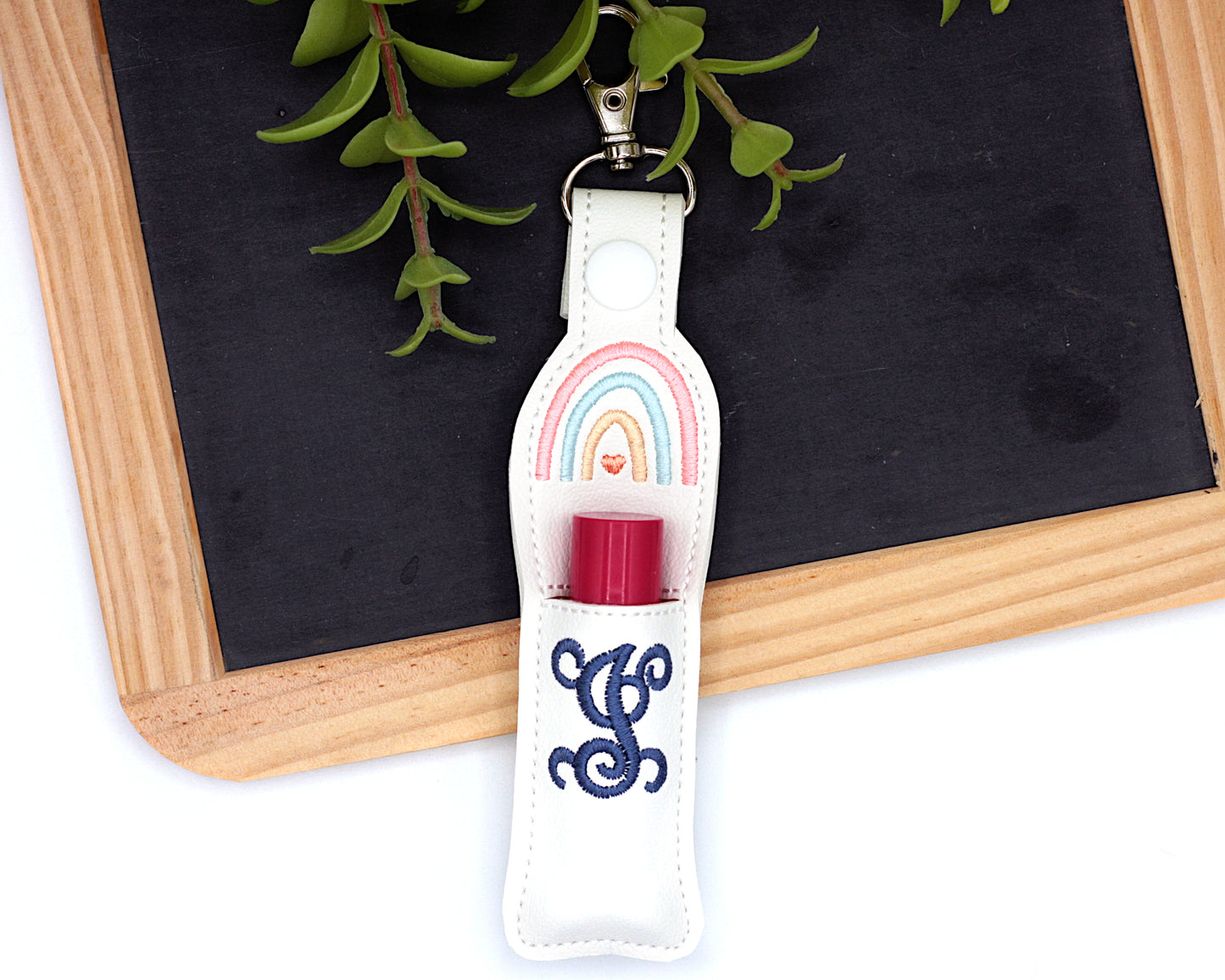 Personalized Pink & Blue Boho Rainbow Lip Balm Holder