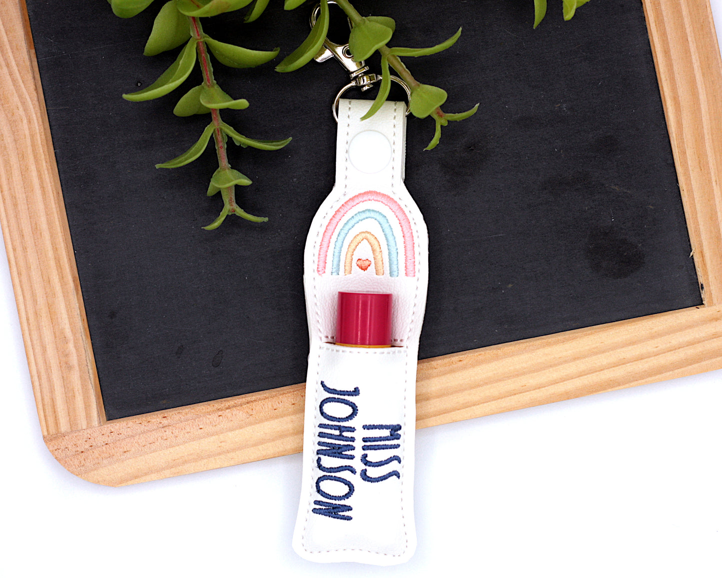 Personalized Pink & Blue Boho Rainbow Lip Balm Holder