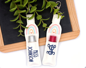 Personalized Pink & Blue Boho Rainbow Lip Balm Holder