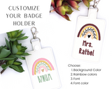 Personalized Boho Rainbow with Leaves Custom Colors Vertical Badge ID Card Holder