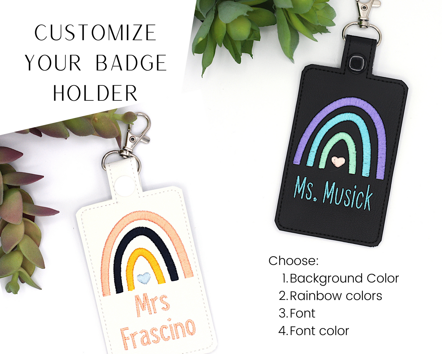 Personalized Boho Rainbow Custom Colors Vertical Badge ID Card Holder