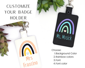 Personalized Boho Rainbow Custom Colors Vertical Badge ID Card Holder