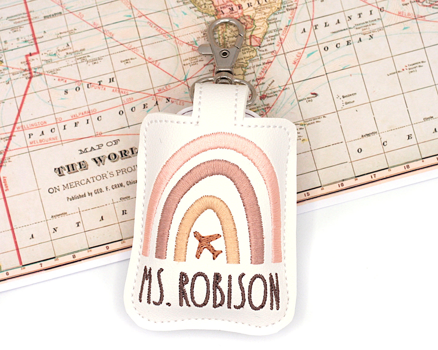 Personalized Airplane Boho Rainbow Classroom Doorbell Holder
