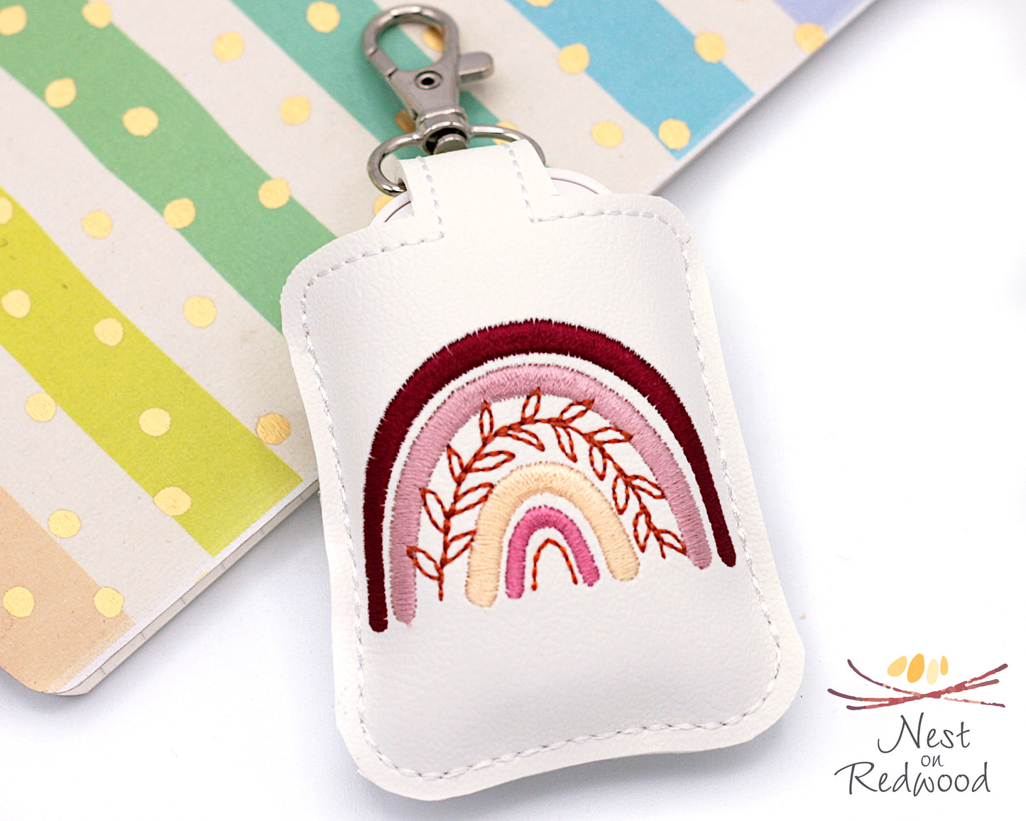 Boho Rainbow With Leaves Classroom Doorbell Holder