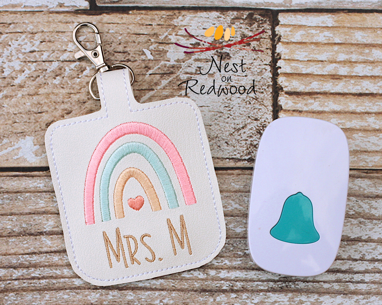 Personalized Boho Rainbow Classroom Doorbell Holder
