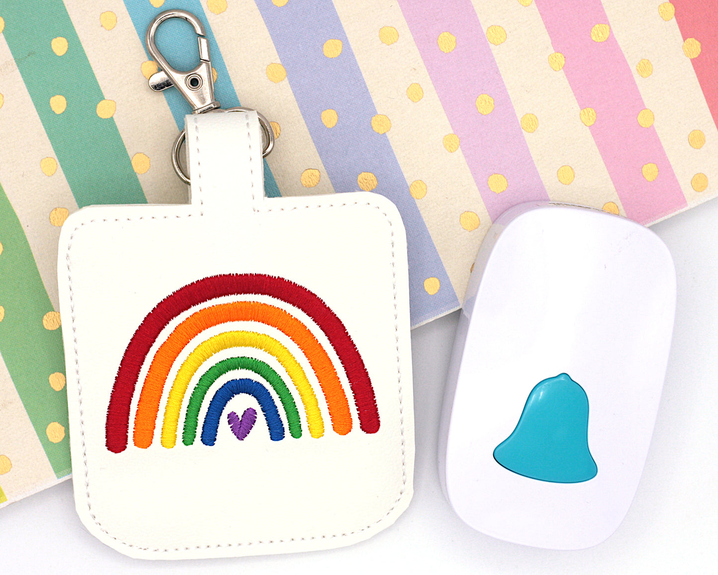 Bright Boho Rainbow Heart Classroom Doorbell Holder