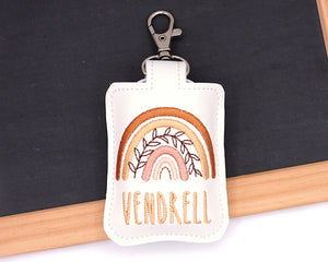 Personalized Neutral Browns Boho Leaves Rainbow Classroom Doorbell Holder