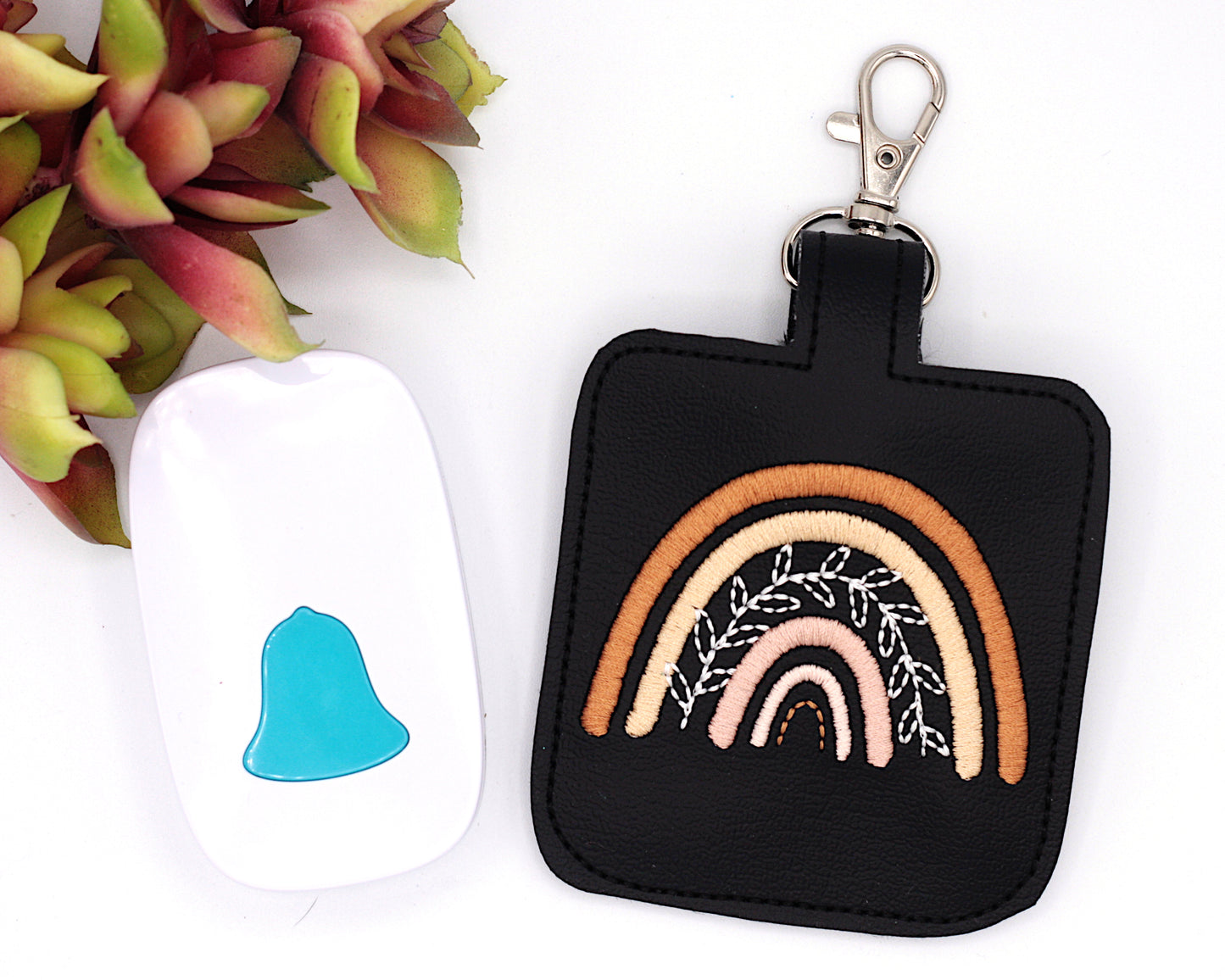 Neutral Boho Rainbow With Leaves Classroom Doorbell Holder