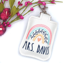 Personalized Boho Rainbow with Leaves Classroom Doorbell Holder