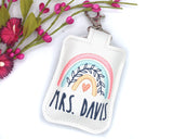 Personalized Boho Rainbow with Leaves Classroom Doorbell Holder