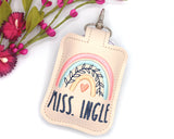 Personalized Boho Rainbow with Leaves Classroom Doorbell Holder