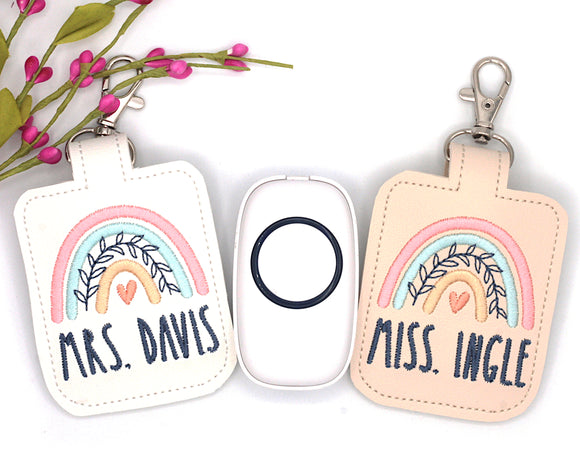 Personalized Boho Rainbow with Leaves Classroom Doorbell Holder