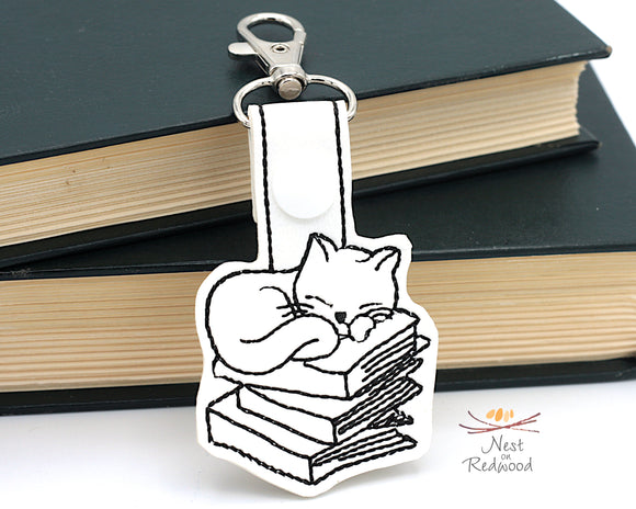 Cat on Books Key Chain