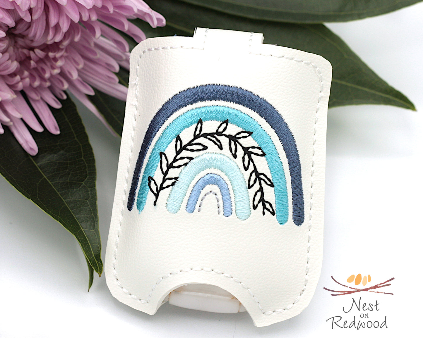 Boho Rainbow with Leaves Hand Sanitizer Holder