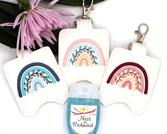 Boho Rainbow with Leaves Hand Sanitizer Holder