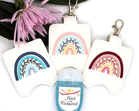 Boho Rainbow with Leaves Hand Sanitizer Holder