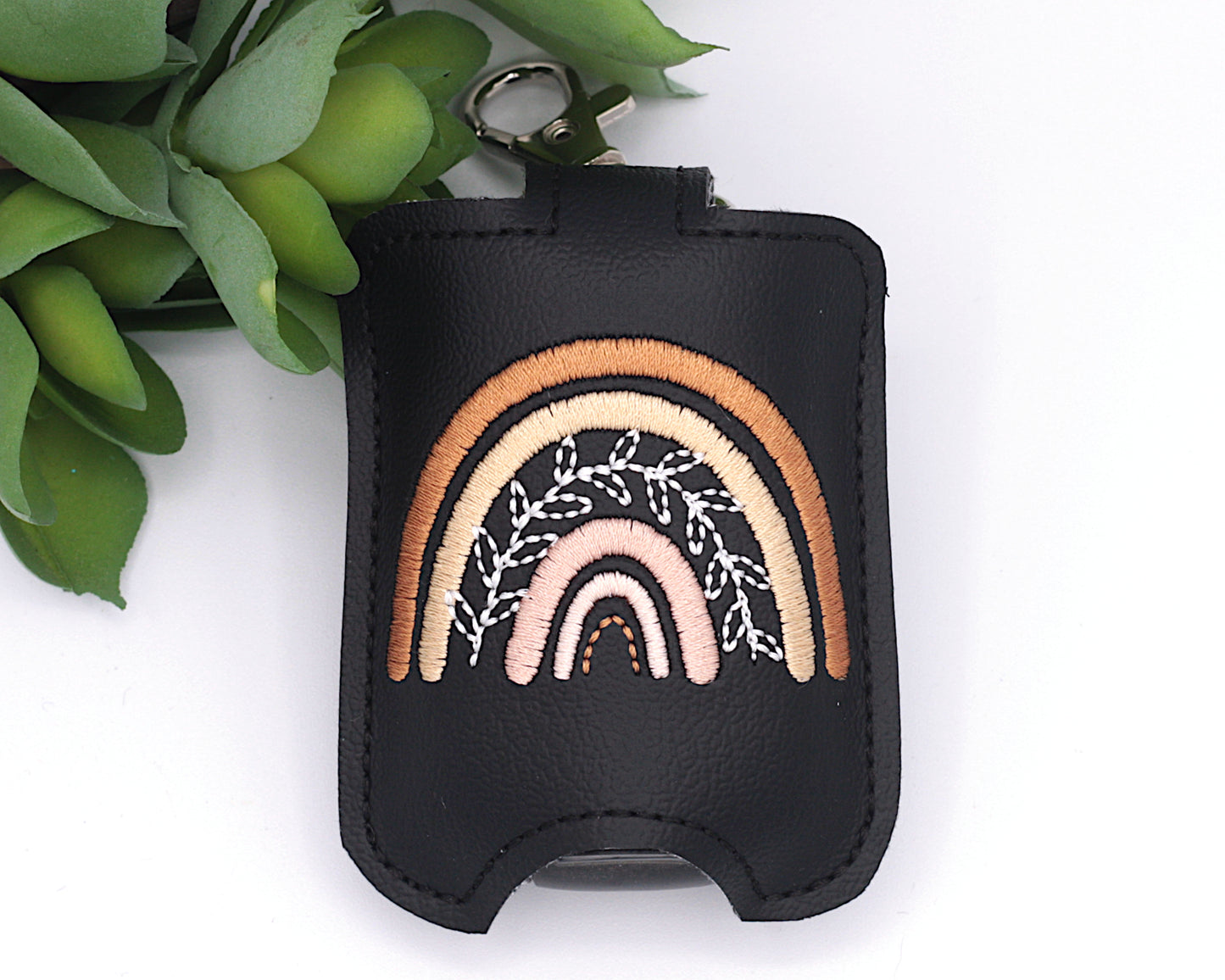 Neutral Boho Leaves Rainbow Hand Sanitizer Holder