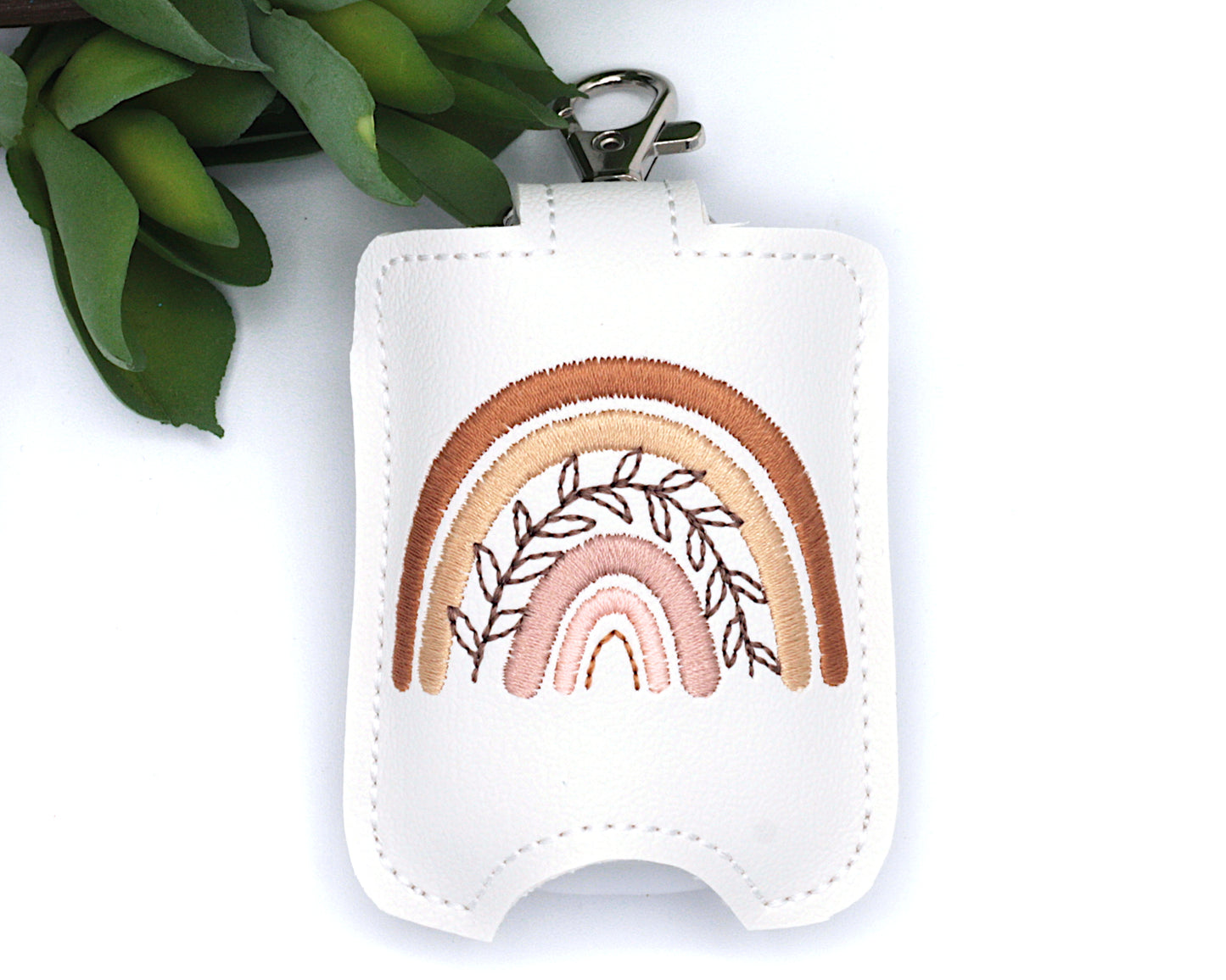 Neutral Boho Leaves Rainbow Hand Sanitizer Holder