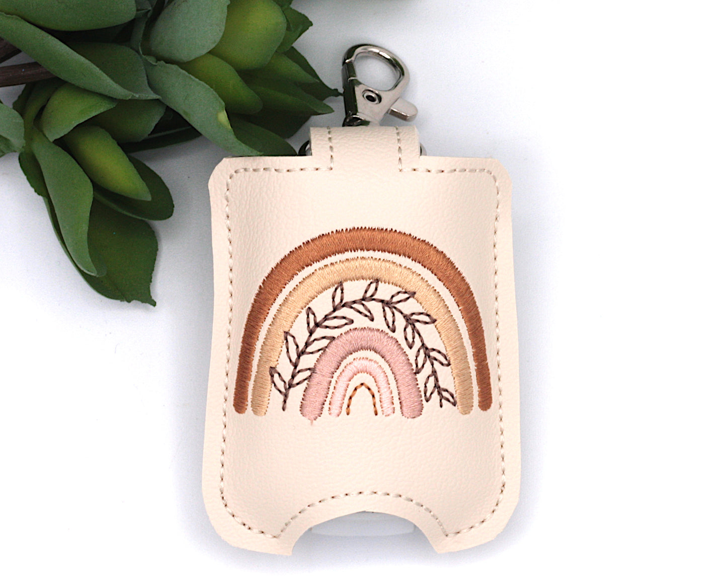Neutral Boho Leaves Rainbow Hand Sanitizer Holder