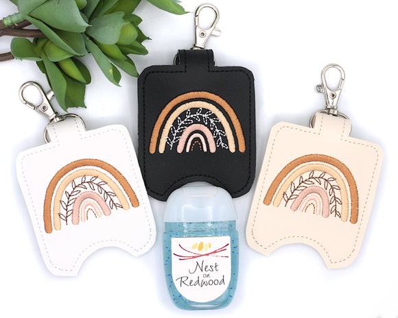 Neutral Boho Leaves Rainbow Hand Sanitizer Holder