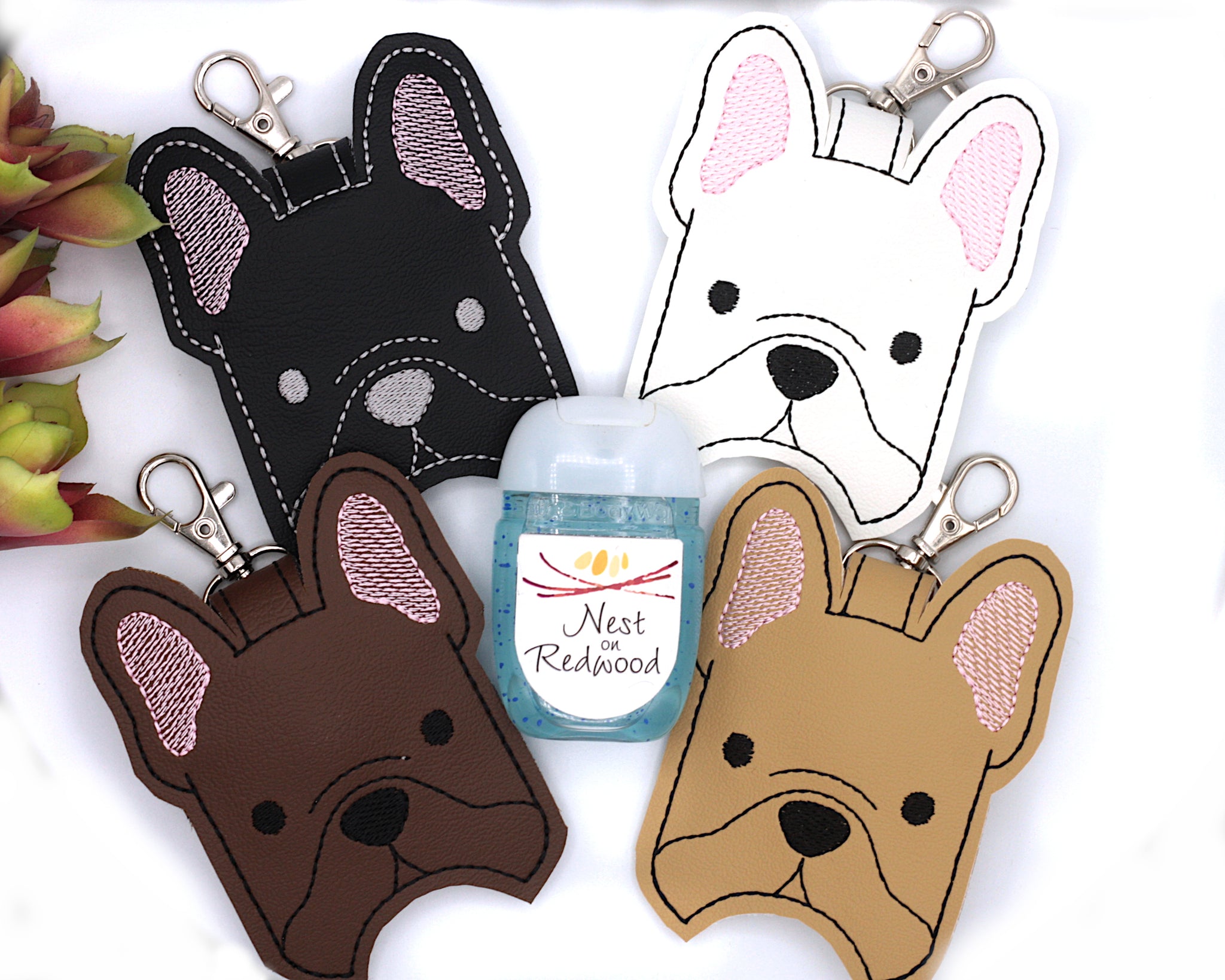 Leather keychain - with French Bulldog dog