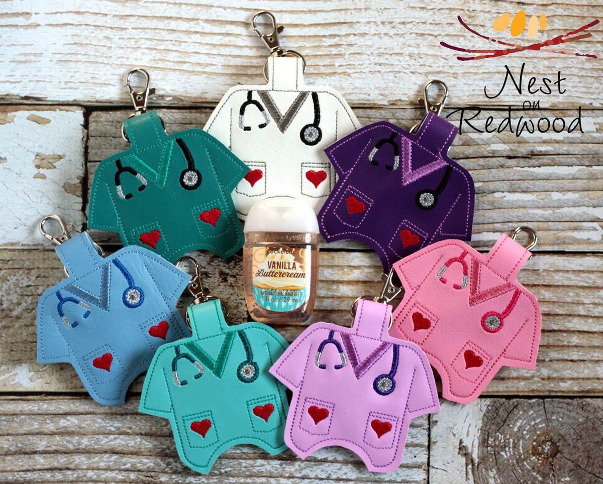 Scrub top Hand Sanitizer Holder with Stethoscope & Hearts