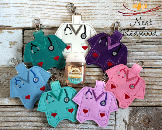 Scrub top Hand Sanitizer Holder with Stethoscope & Hearts