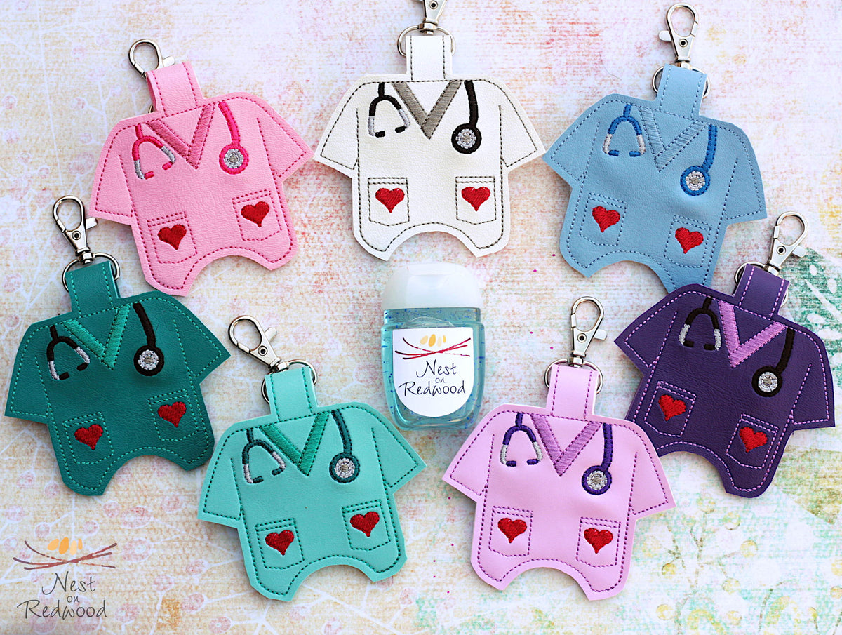 Scrub top Hand Sanitizer Holder with Stethoscope & Hearts