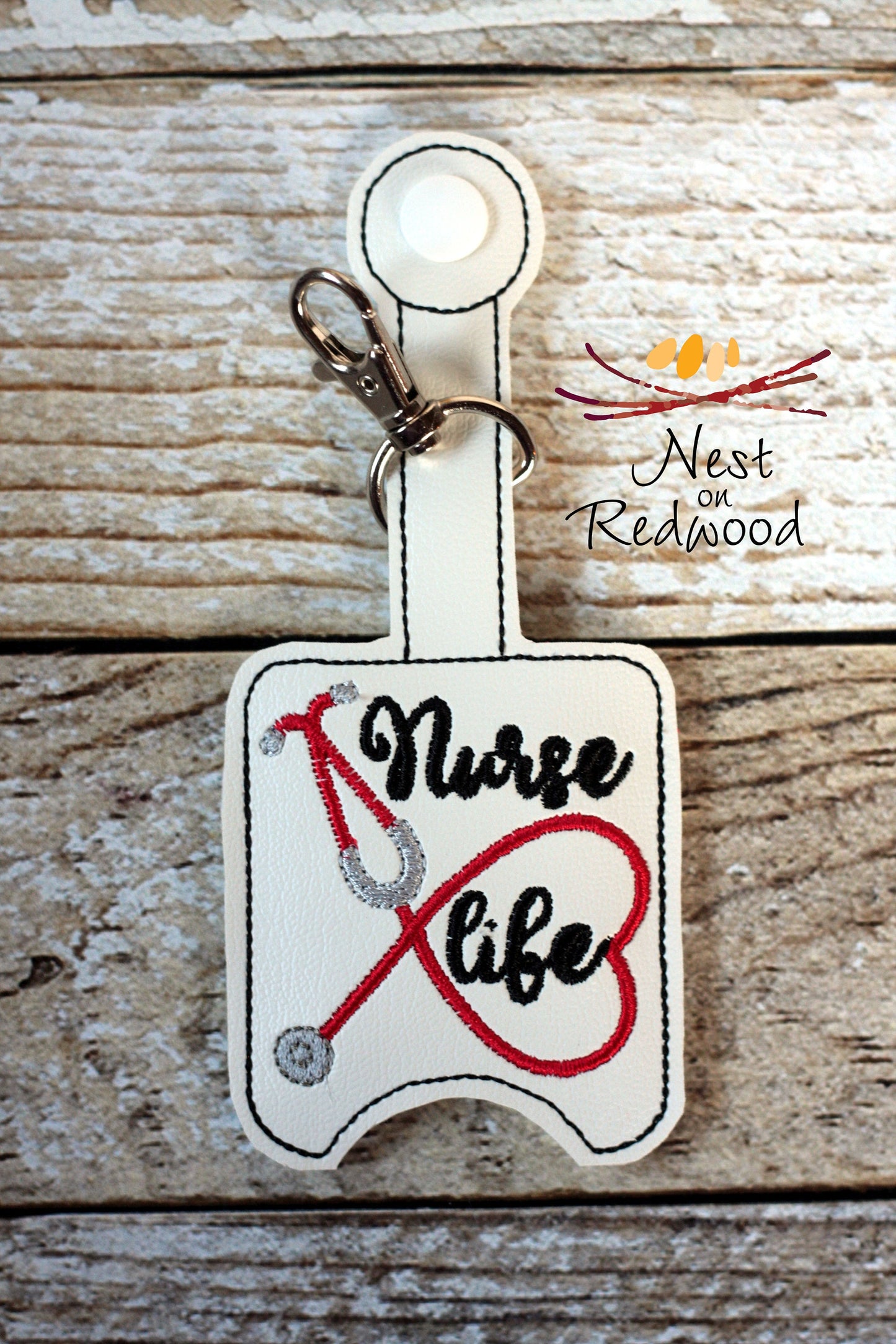 Nurse Life Hand Sanitizer Holder White with Red Stethoscope
