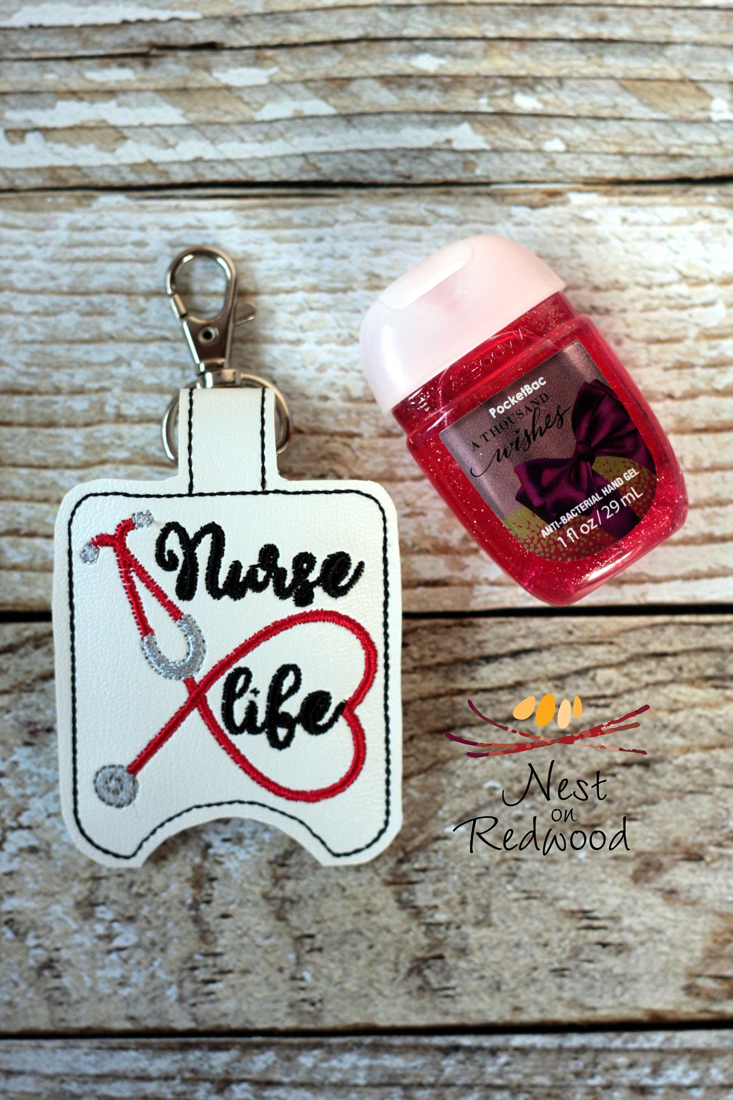 Nurse Life Hand Sanitizer Holder White with Red Stethoscope